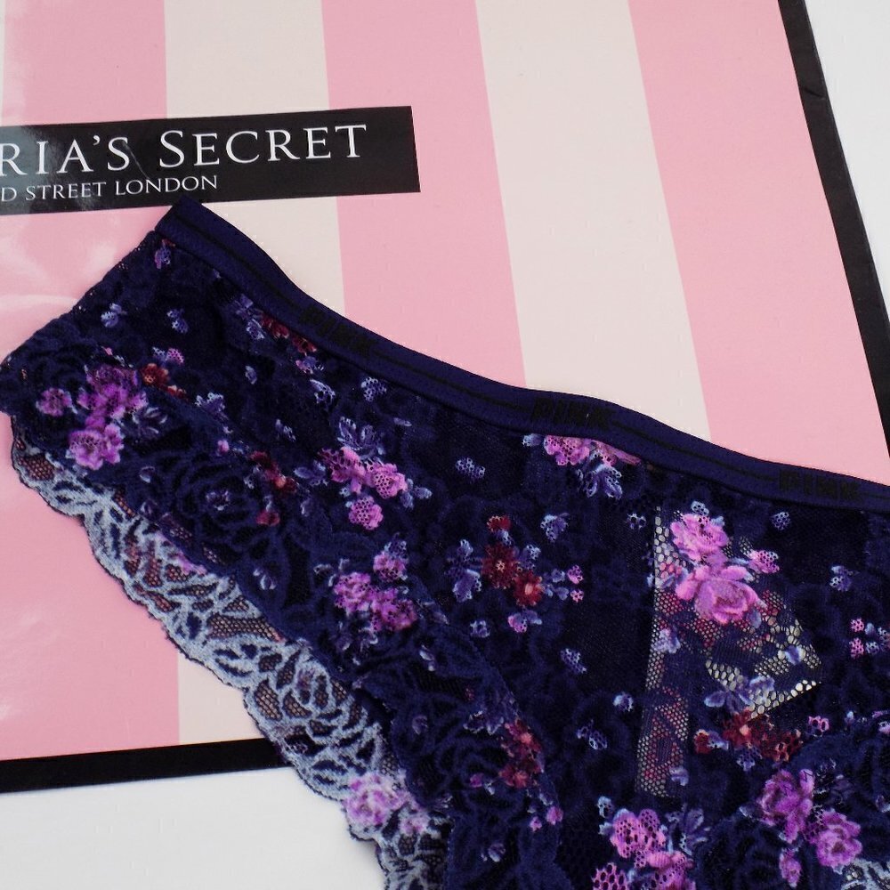 nwt PINK victoria's secret logo mesh lace floral cheekster tanga